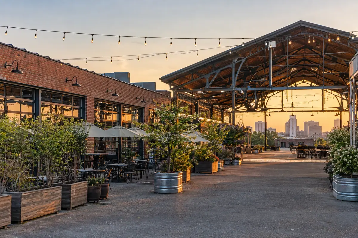 Photoreal travel-editorial view of Union Market in Richmond, Virginia