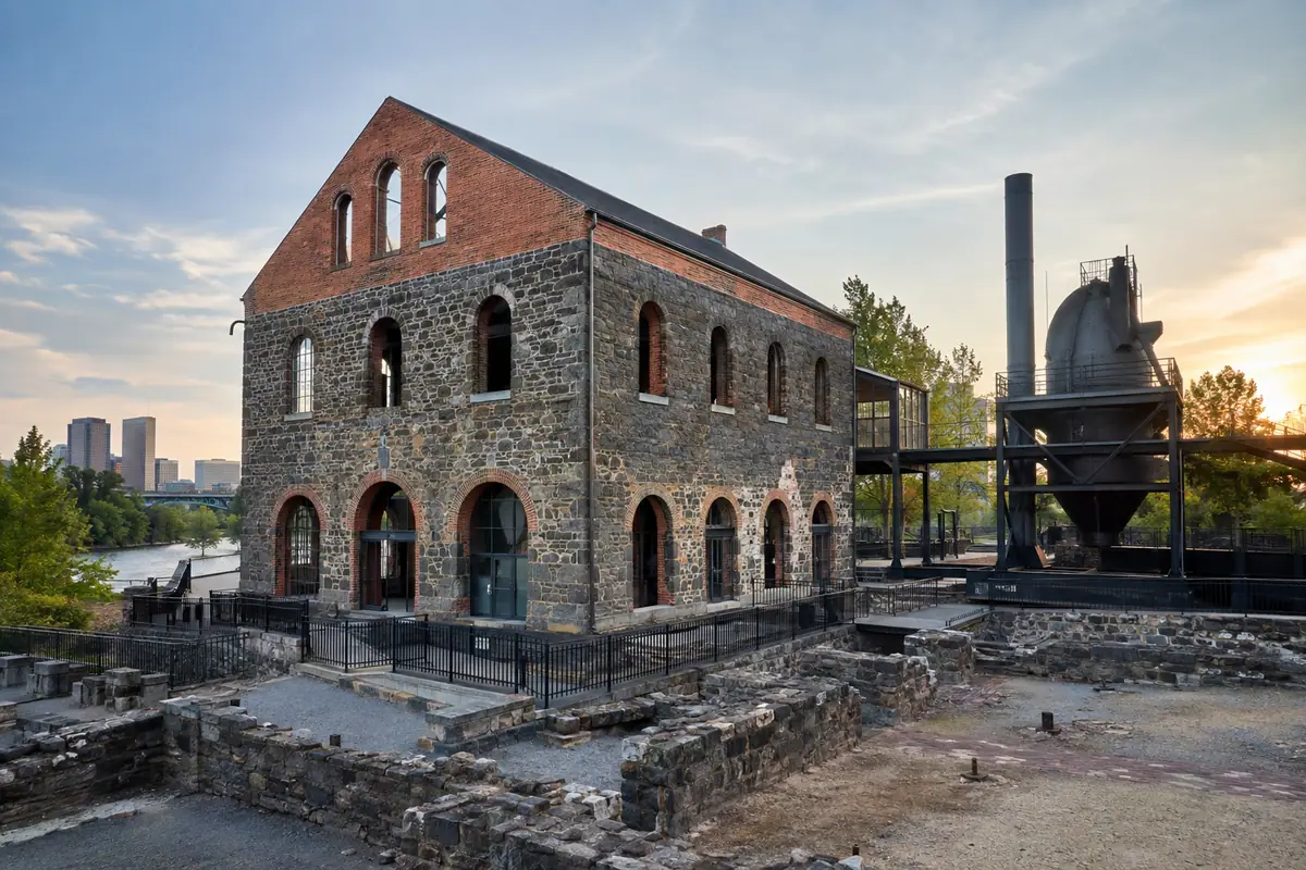 Photoreal travel-editorial view of American Civil War Museum at Historic Tredegar in Richmond, Virginia
