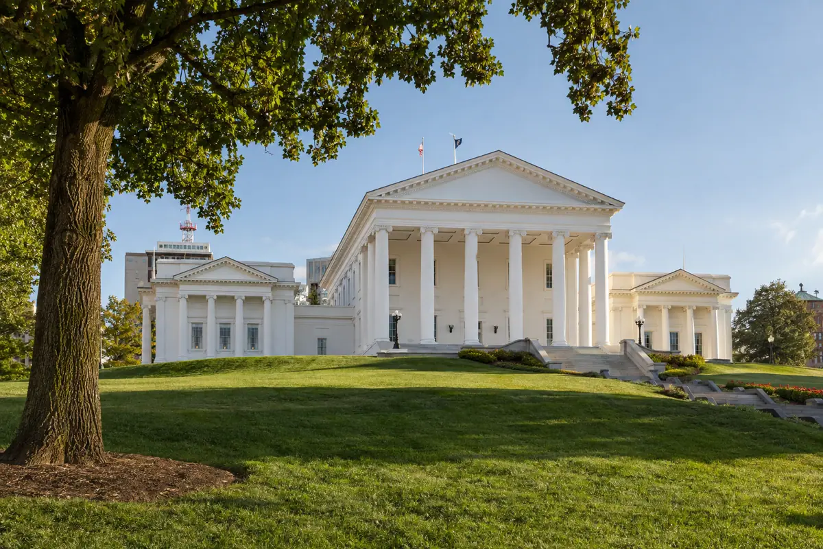 Photoreal travel-editorial view of Virginia State Capitol in Richmond, Virginia
