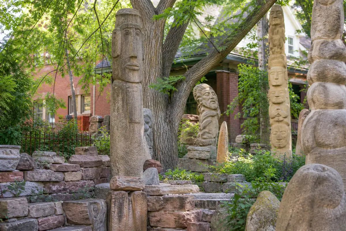 Photoreal editorial view of Gilgal Sculpture Garden in Salt Lake City