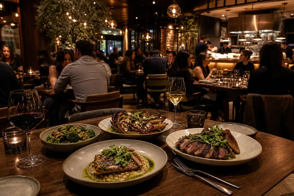 Photoreal dining or food scene representing Herb & Wood in San Diego