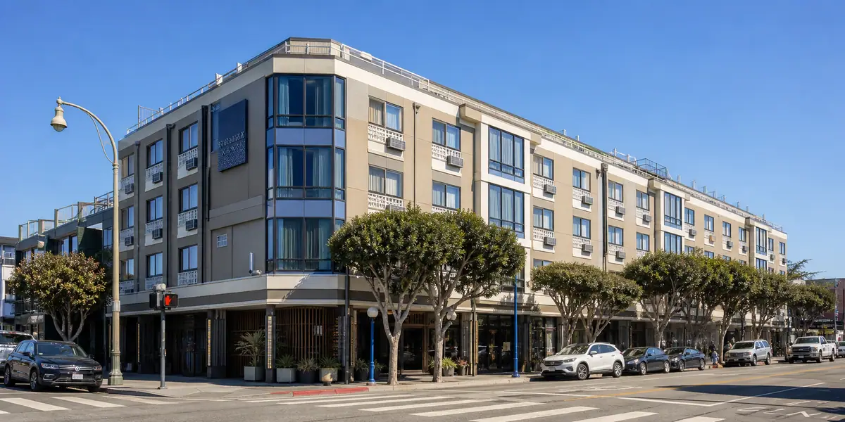 Photoreal exterior of Hotel Zephyr San Francisco in San Francisco