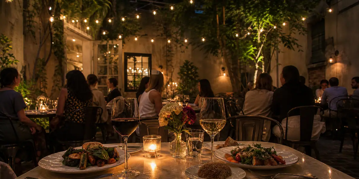 Photoreal dining or food scene representing Foreign Cinema in San Francisco
