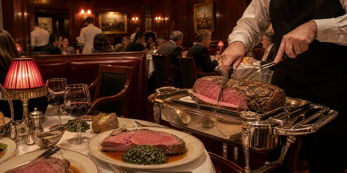 Photoreal dining or food scene representing House of Prime Rib in San Francisco