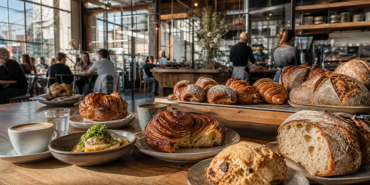 Photoreal dining or food scene representing Tartine Manufactory in San Francisco