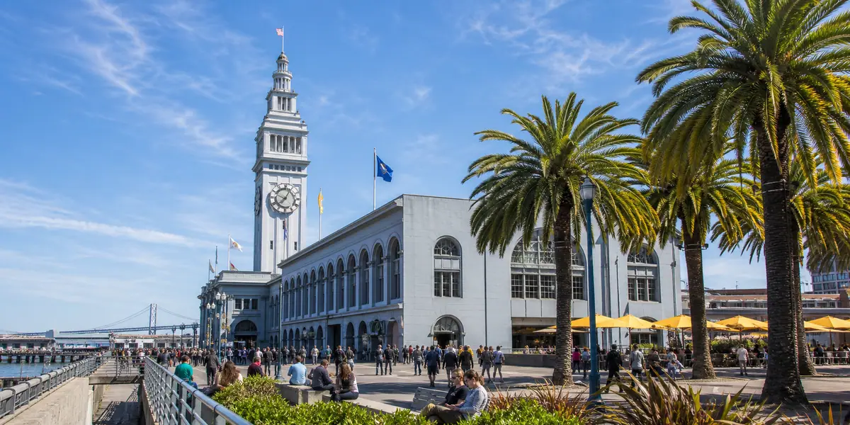 Photoreal Ferry Building Marketplace scene in San Francisco
