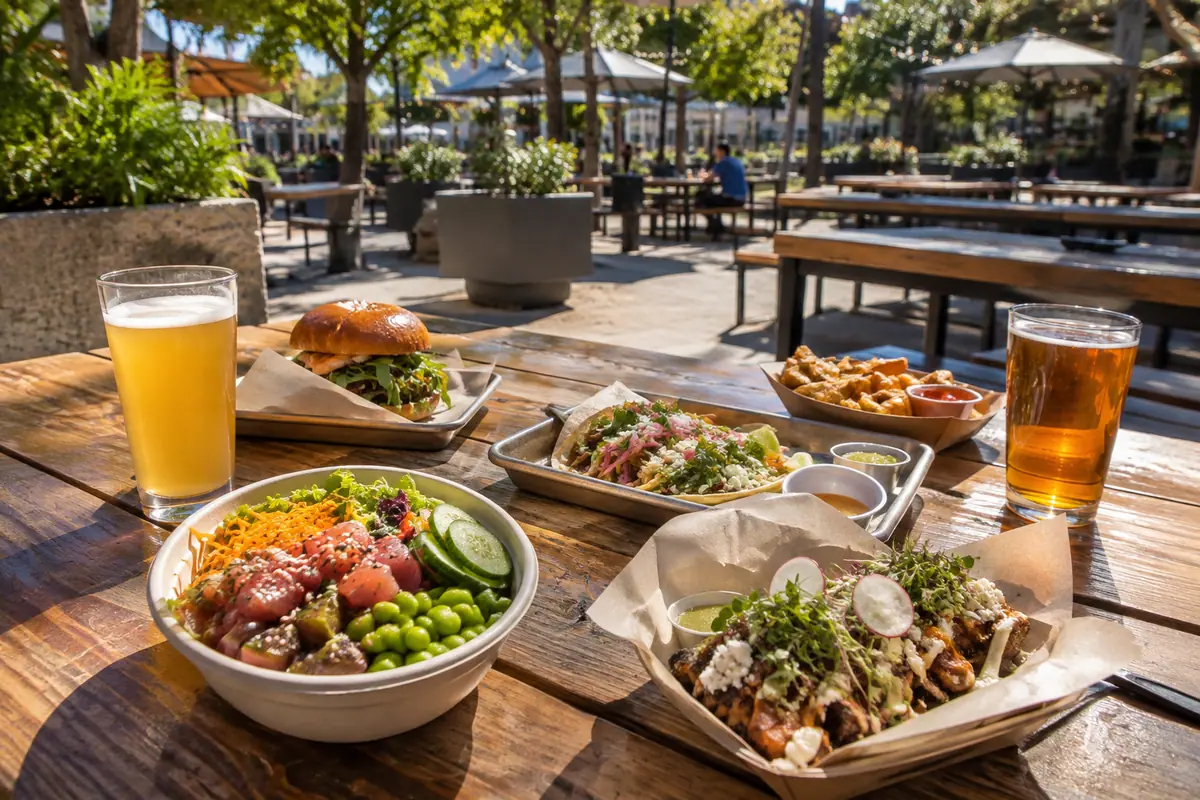 Photoreal travel-editorial view of San Pedro Square Market Lunch in San Jose, California