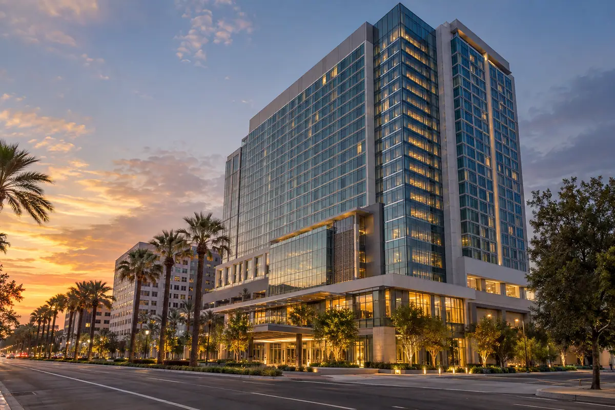 Photoreal travel-editorial view of Signia by Hilton San Jose in San Jose, California