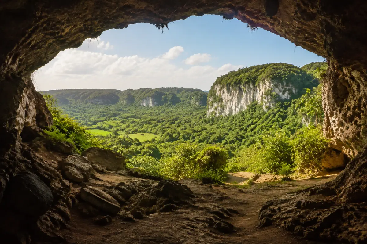 Photoreal karst valley view from Cueva Ventana in Puerto Rico