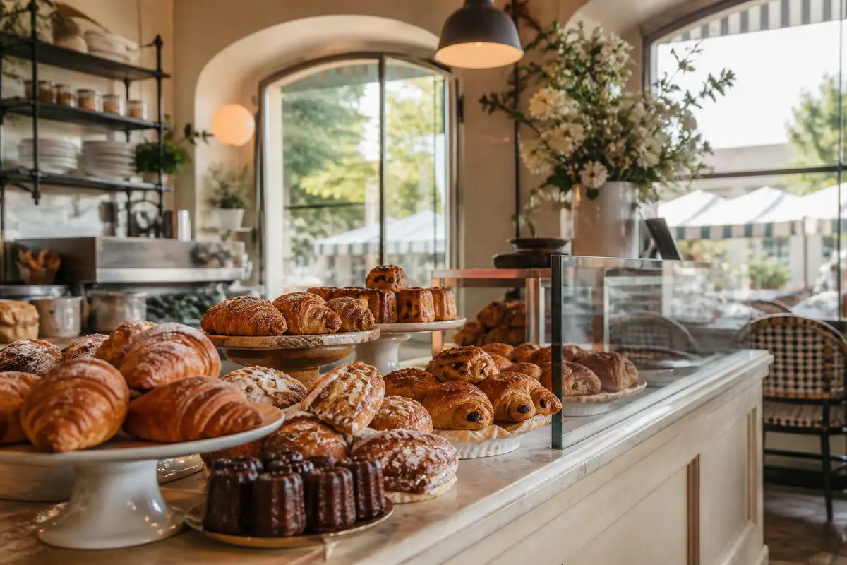 Photoreal travel-editorial view of Renaud's Patisserie & Bistro in Santa Barbara, California