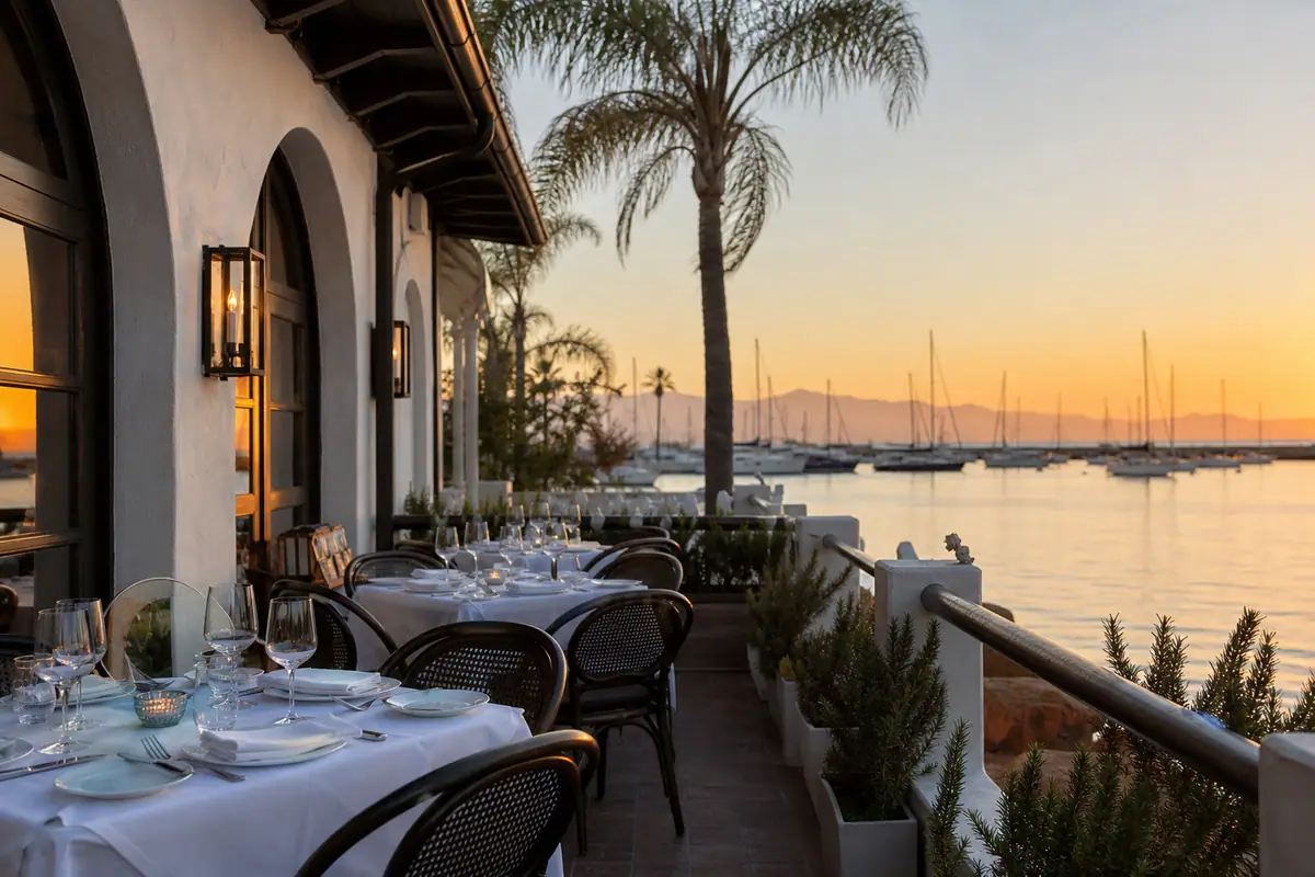 Photoreal travel-editorial view of Toma Restaurant & Bar in Santa Barbara, California