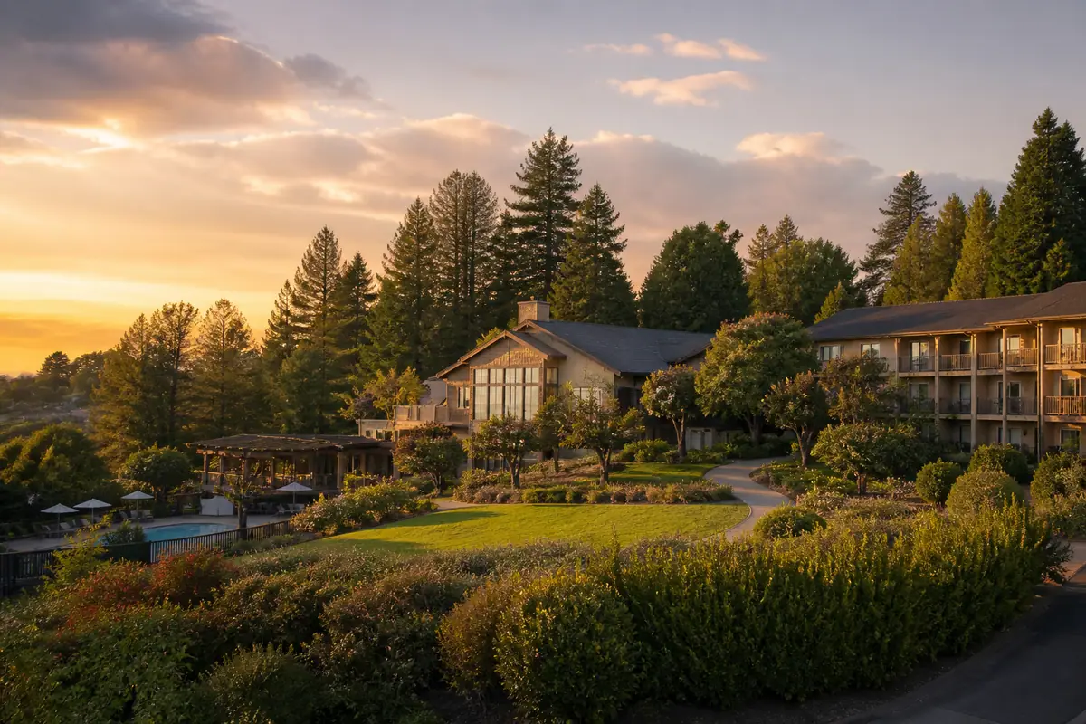 Photoreal travel-editorial view of Chaminade Resort & Spa in Santa Cruz, California