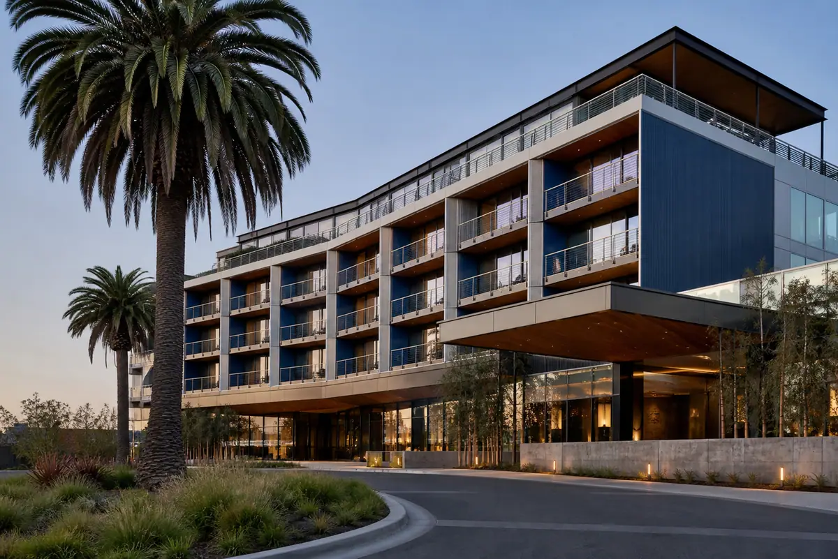 Photoreal travel-editorial view of Hotel Paradox, Autograph Collection in Santa Cruz, California