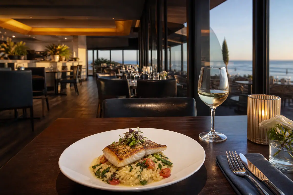 Photoreal travel-editorial view of Jack O'Neill Restaurant & Lounge in Santa Cruz, California