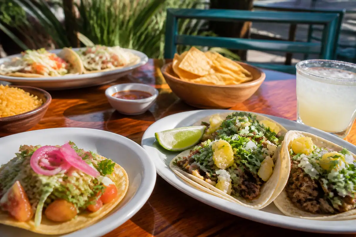 Photoreal travel-editorial view of Los Piños Taqueria in Santa Cruz, California