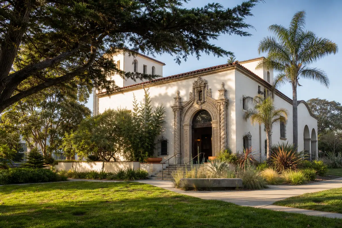 Photoreal travel-editorial view of Santa Cruz Museum of Art & History in Santa Cruz, California