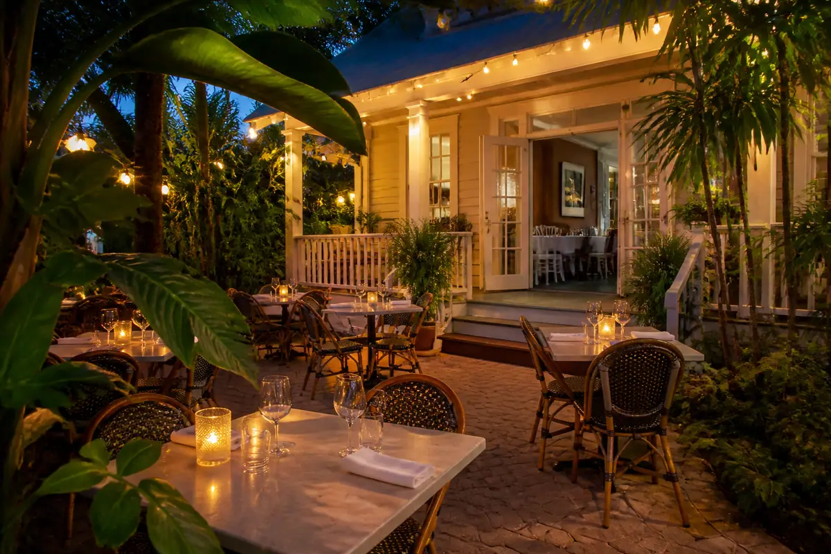 Photoreal travel-editorial view of The Cottage in Sarasota, Florida