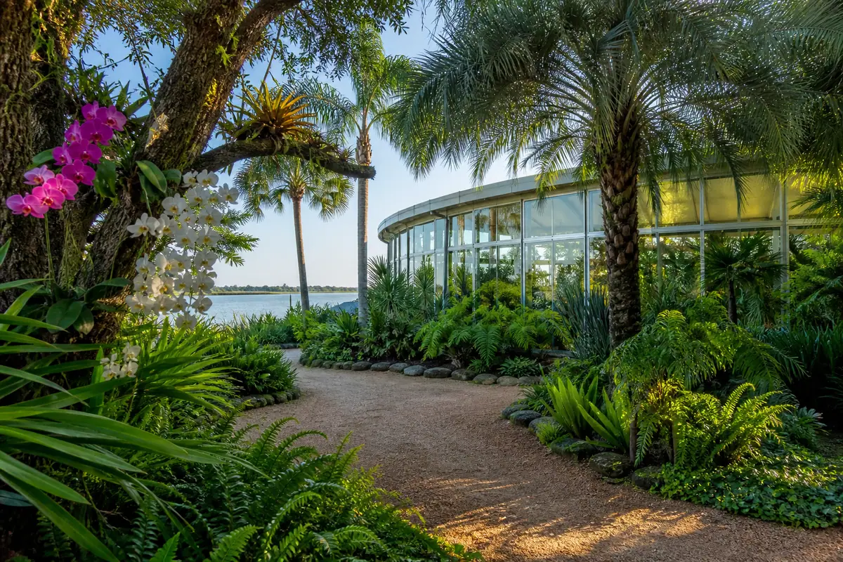 Photoreal travel-editorial view of Marie Selby Botanical Gardens Downtown Sarasota in Sarasota, Florida