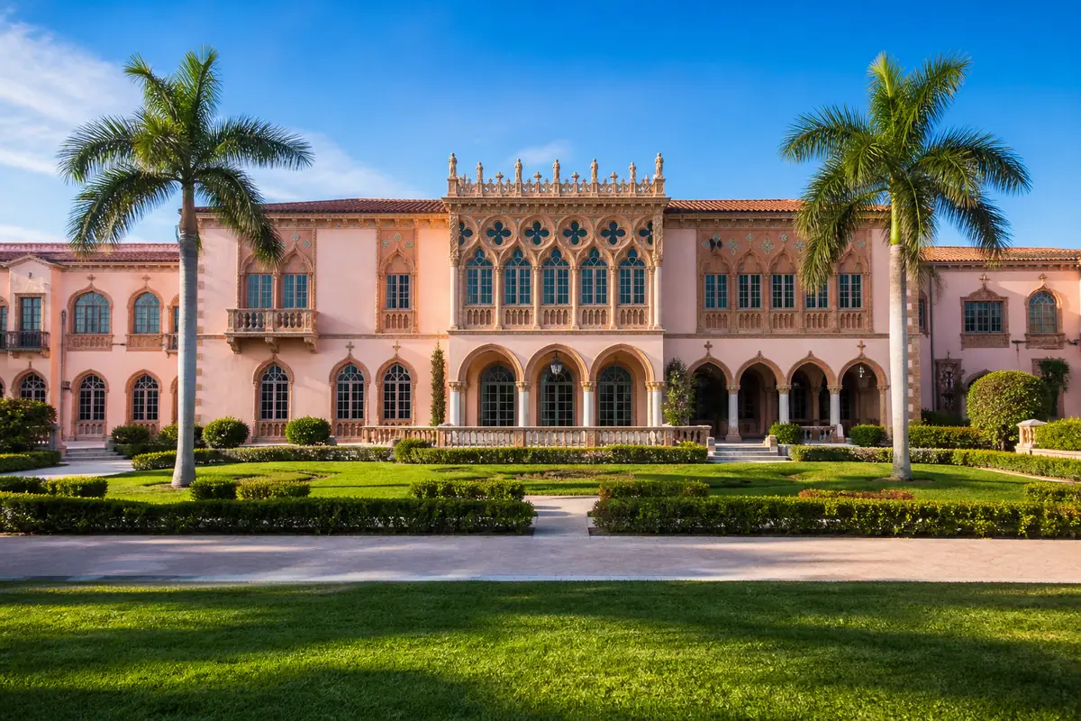 Photoreal travel-editorial view of The Ringling in Sarasota, Florida