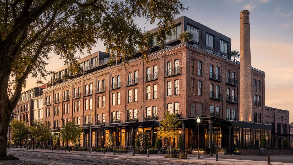 Photoreal exterior of JW Marriott Savannah Plant Riverside District in Savannah