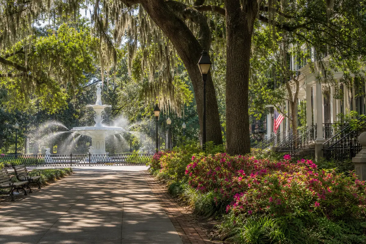 Photoreal view of Forsyth Park and Neighborhood Walk in Savannah