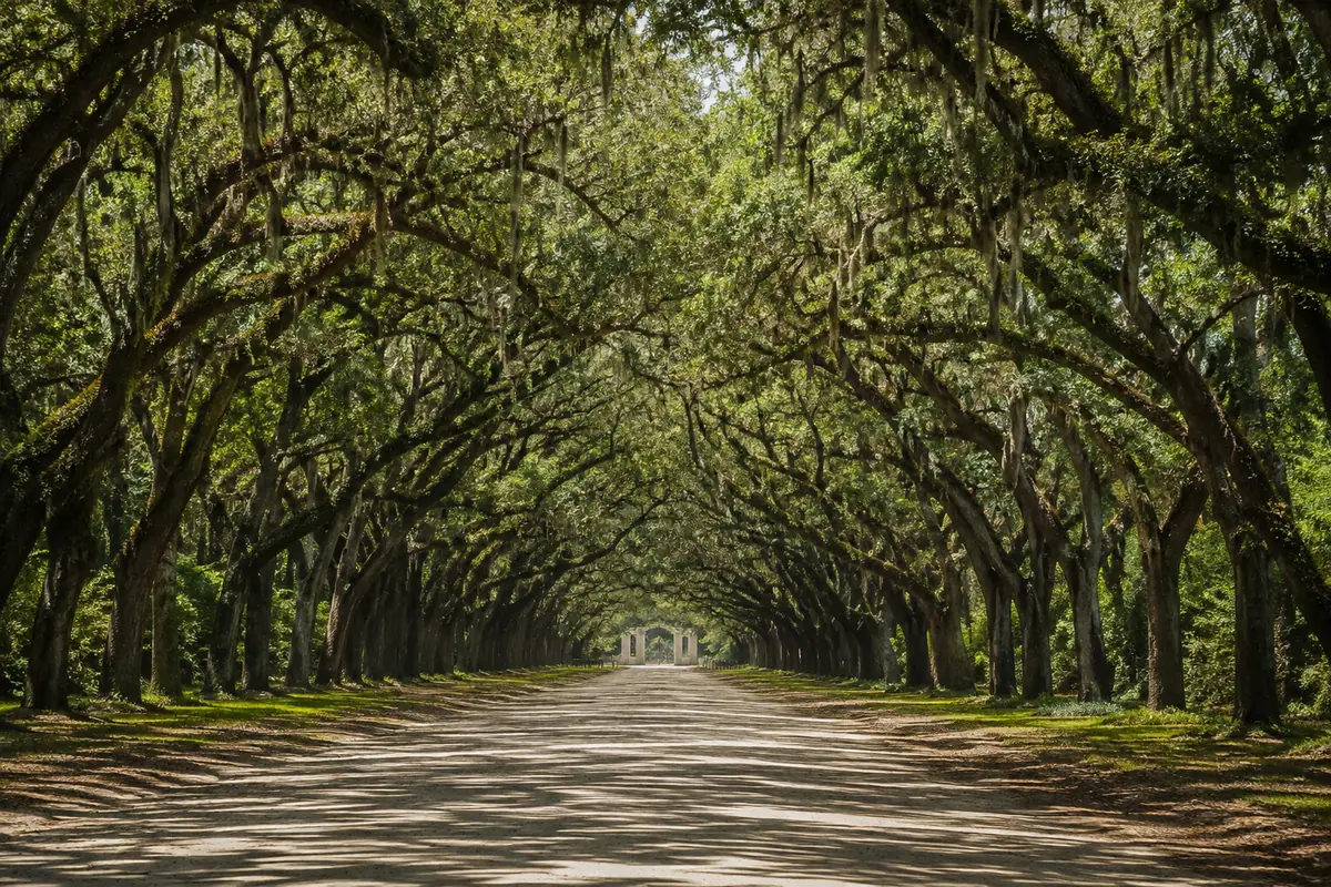 Photoreal live-oak avenue at Wormsloe Historic Site near Savannah