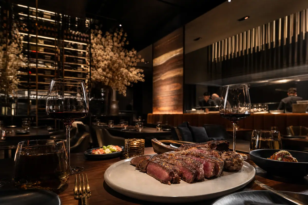 Photoreal dining or food scene representing Fat Ox in Scottsdale