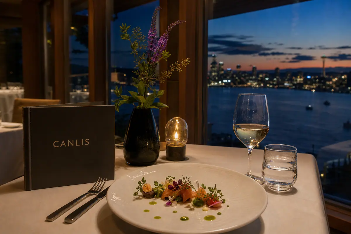 Photoreal fine-dining scene representing Canlis in Seattle