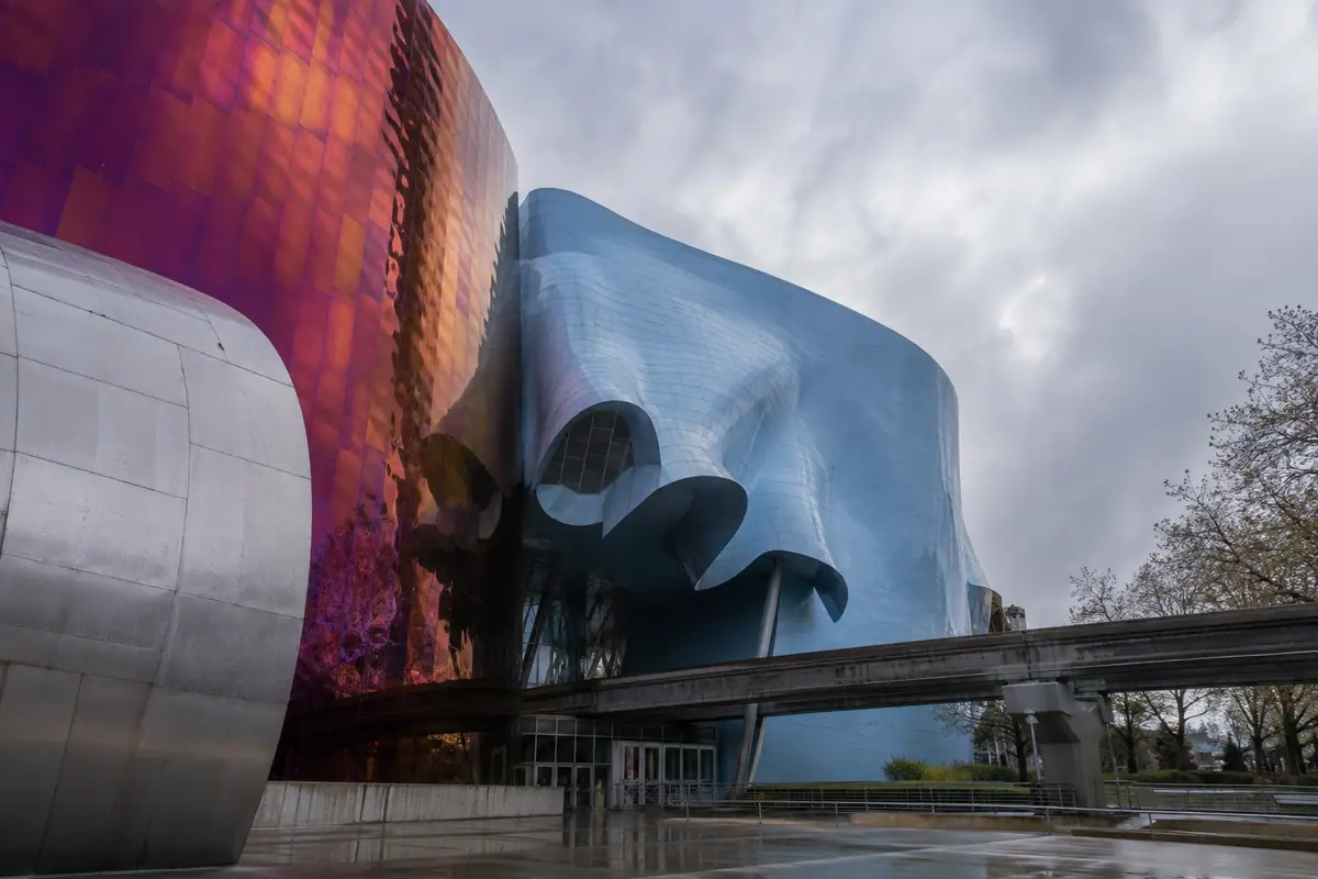 Photoreal Museum of Pop Culture architecture at Seattle Center