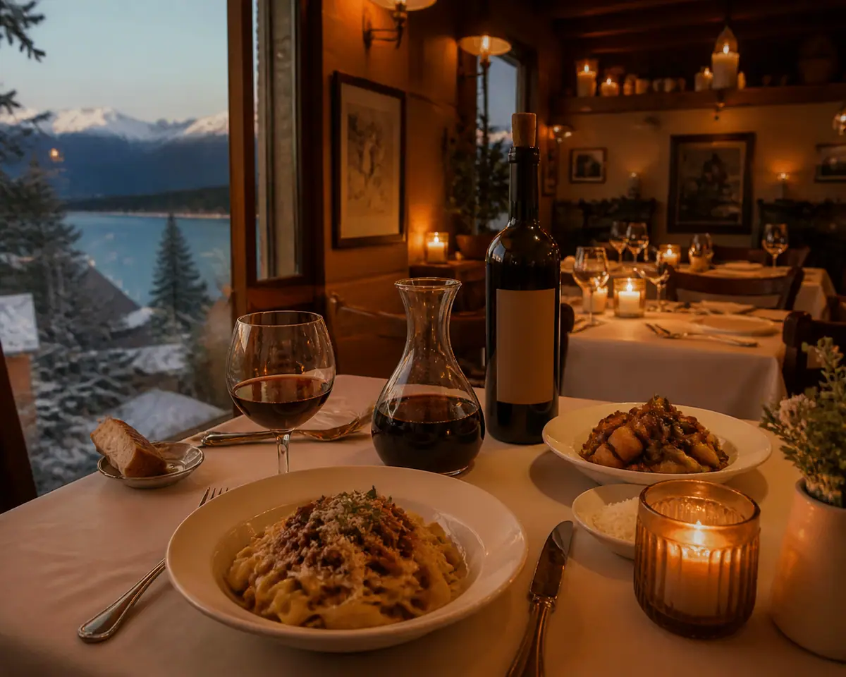 Photorealistic travel-editorial view of Cafe Fiore in South Lake Tahoe, California