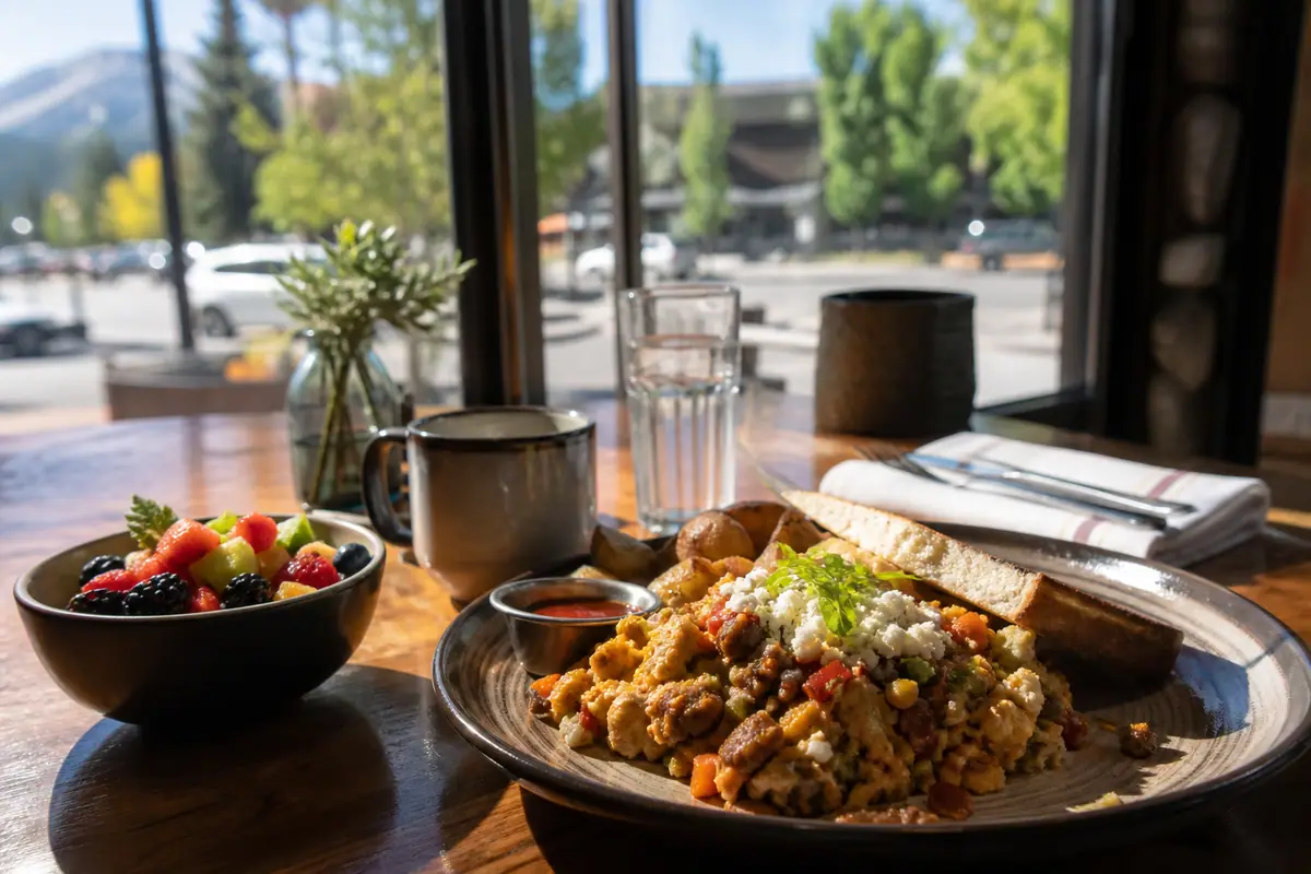 Photorealistic travel-editorial view of Elements Eatery and Bar in South Lake Tahoe, California
