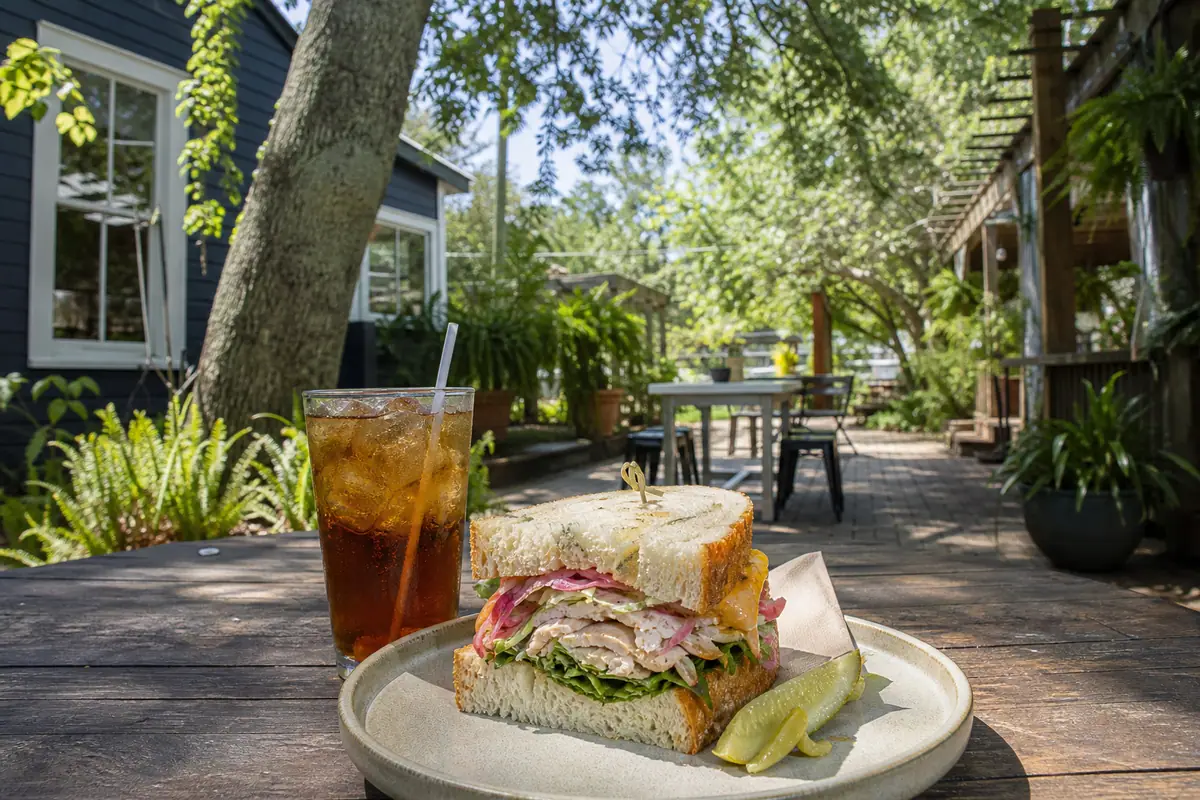 Photoreal travel-editorial view of Back 40 Urban Café in St. Augustine, Florida