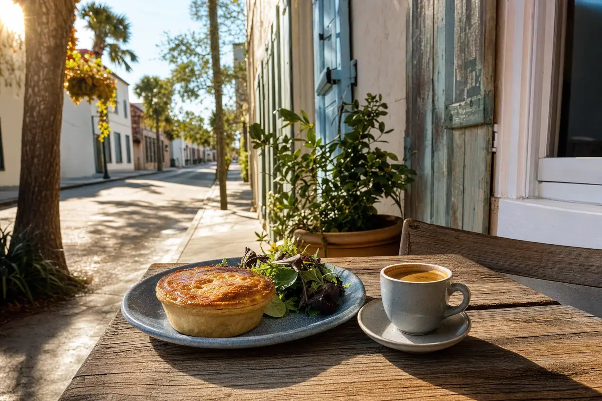 Photoreal travel-editorial view of Kookaburra Coffee in St. Augustine, Florida