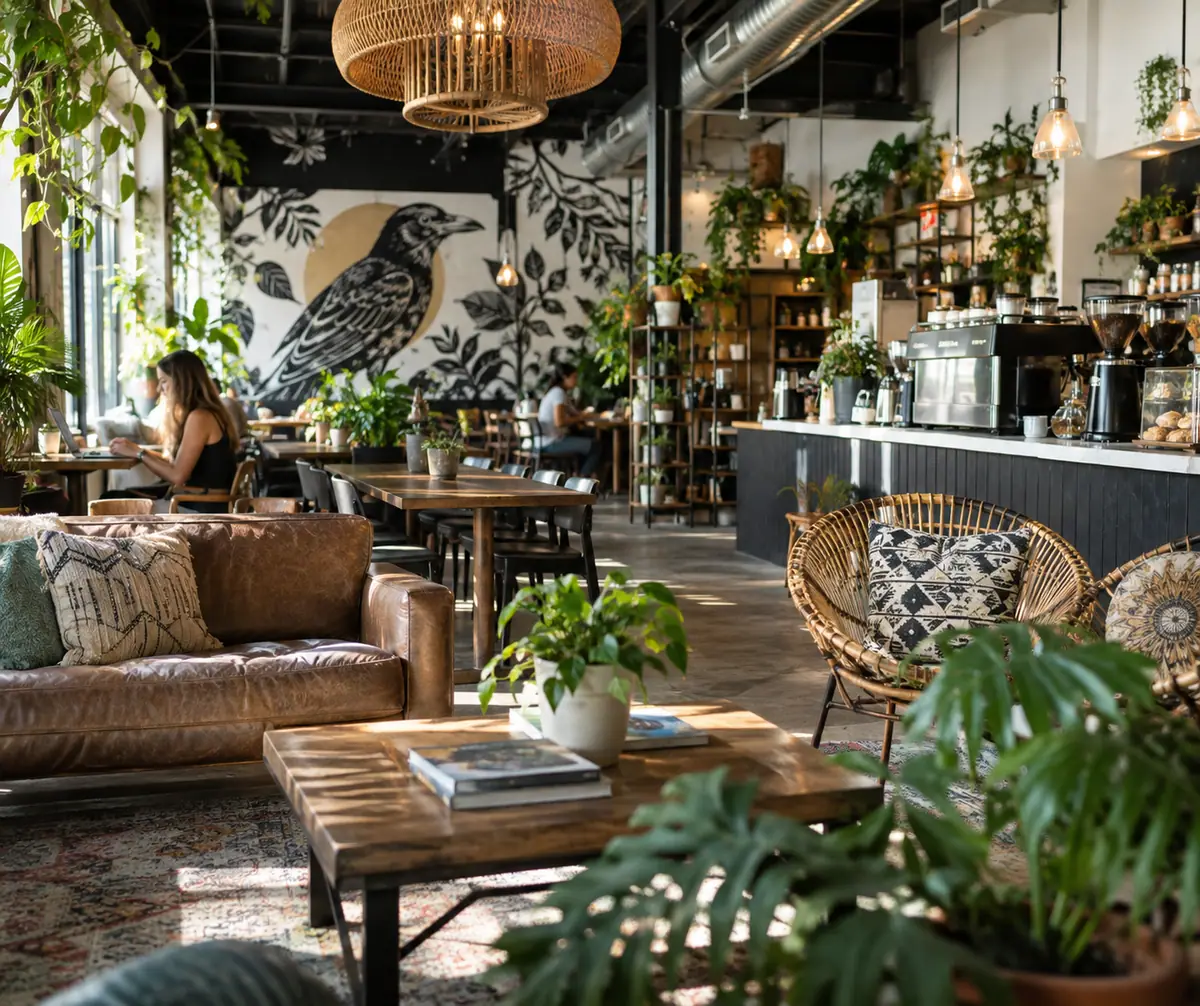 Photoreal travel-editorial view of Black Crow Coffee Co. in St. Petersburg, Florida