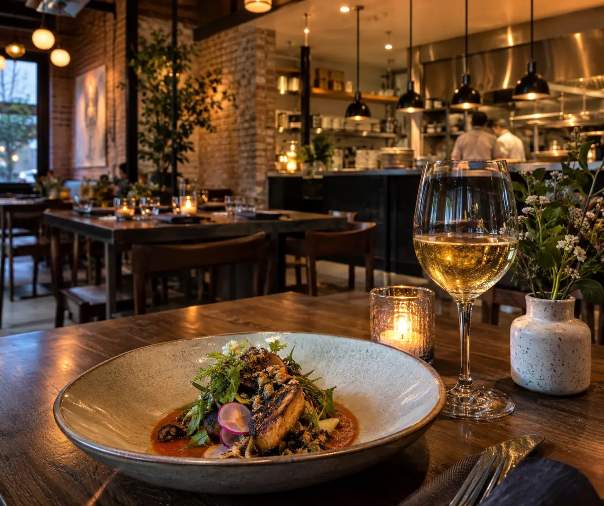 Photoreal travel-editorial view of Brick & Mortar in St. Petersburg, Florida