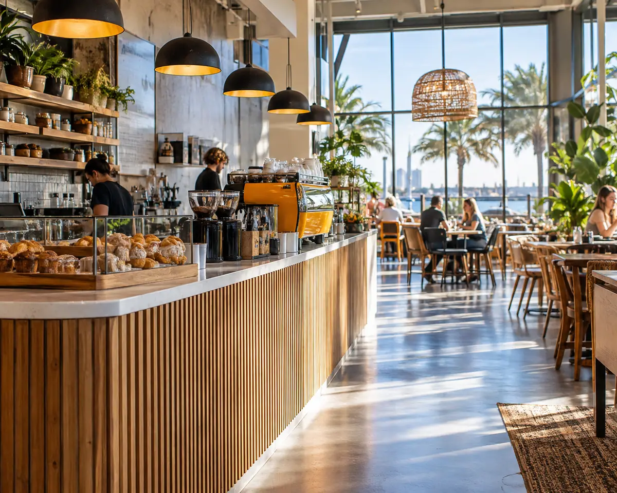 Photoreal travel-editorial view of Kahwa Coffee in St. Petersburg, Florida