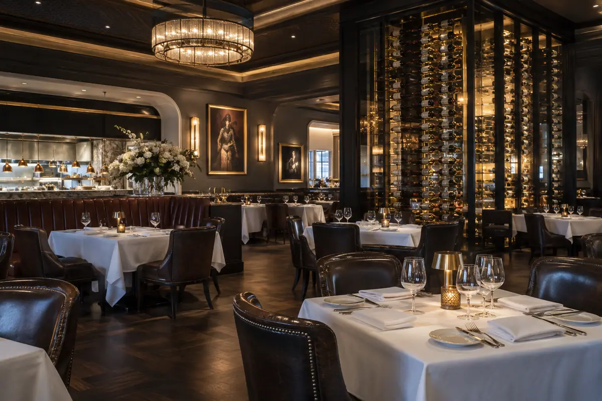 Photoreal travel-editorial view of Rococo Steak in St. Petersburg, Florida