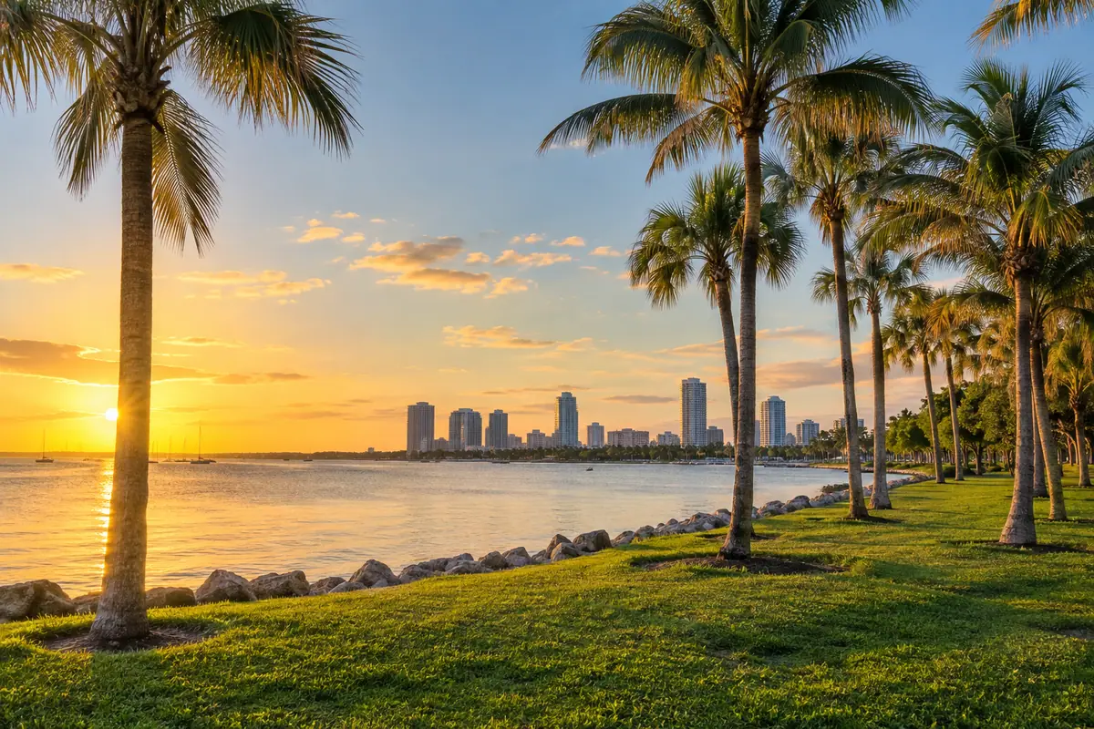 Photoreal travel-editorial view of North Shore Park in St. Petersburg, Florida