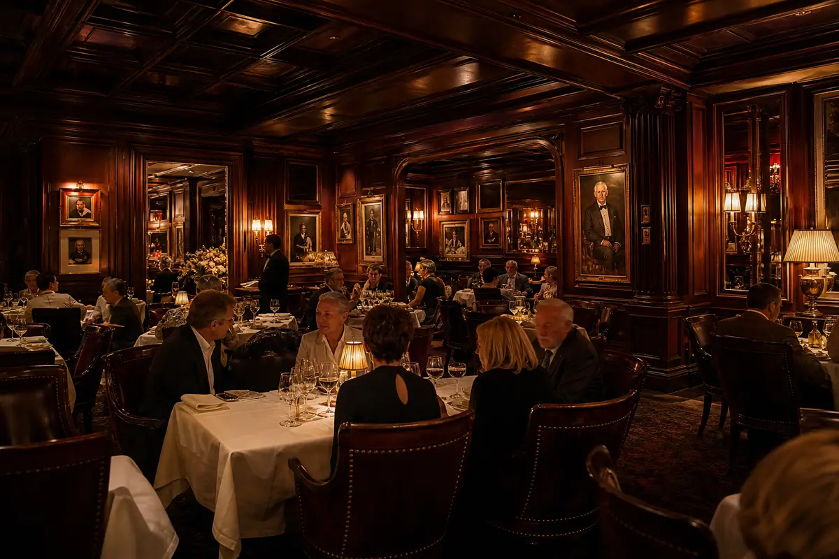 Photoreal travel-editorial dining scene representing Bern's Steak House in Tampa