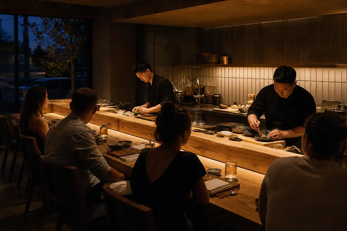 Photoreal travel-editorial dining scene representing Koya in Tampa