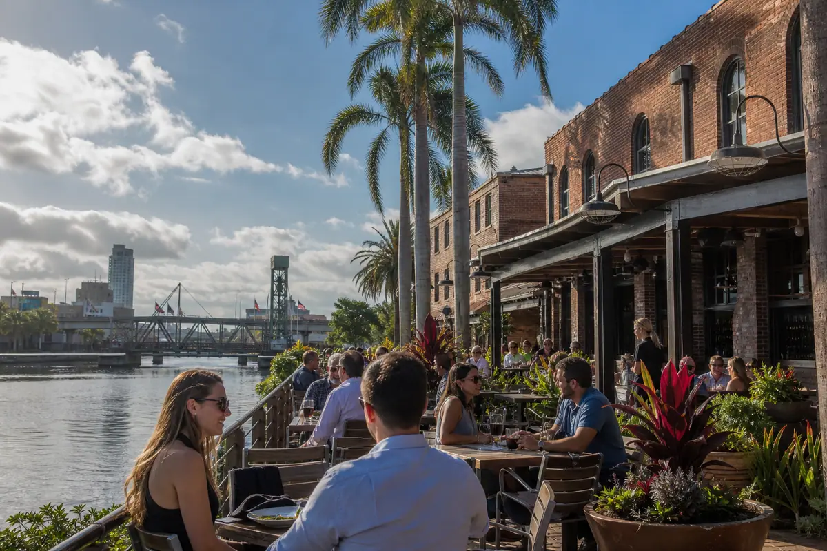 Photoreal travel-editorial dining scene representing Ulele in Tampa