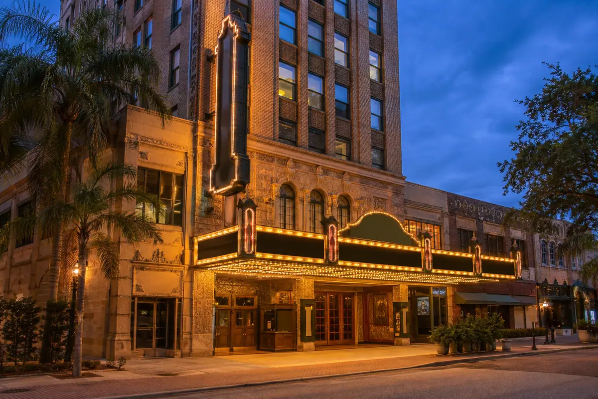 Photoreal historic movie-palace facade of Tampa Theatre
