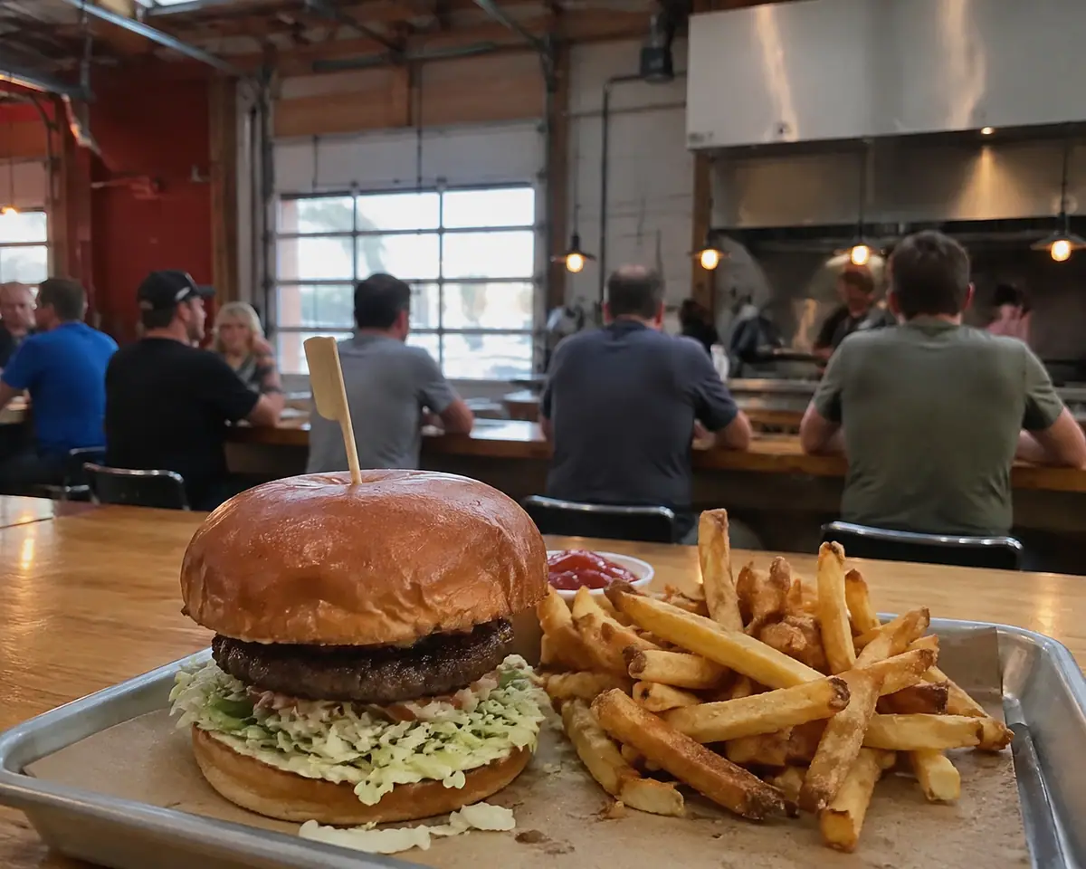 Travel-editorial view of Slabtown Burgers in Traverse City, Michigan