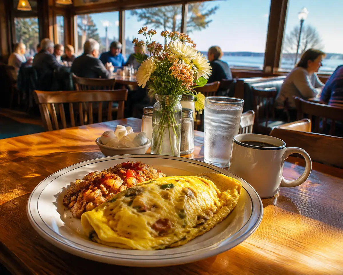 Travel-editorial view of The Omelette Shoppe in Traverse City, Michigan
