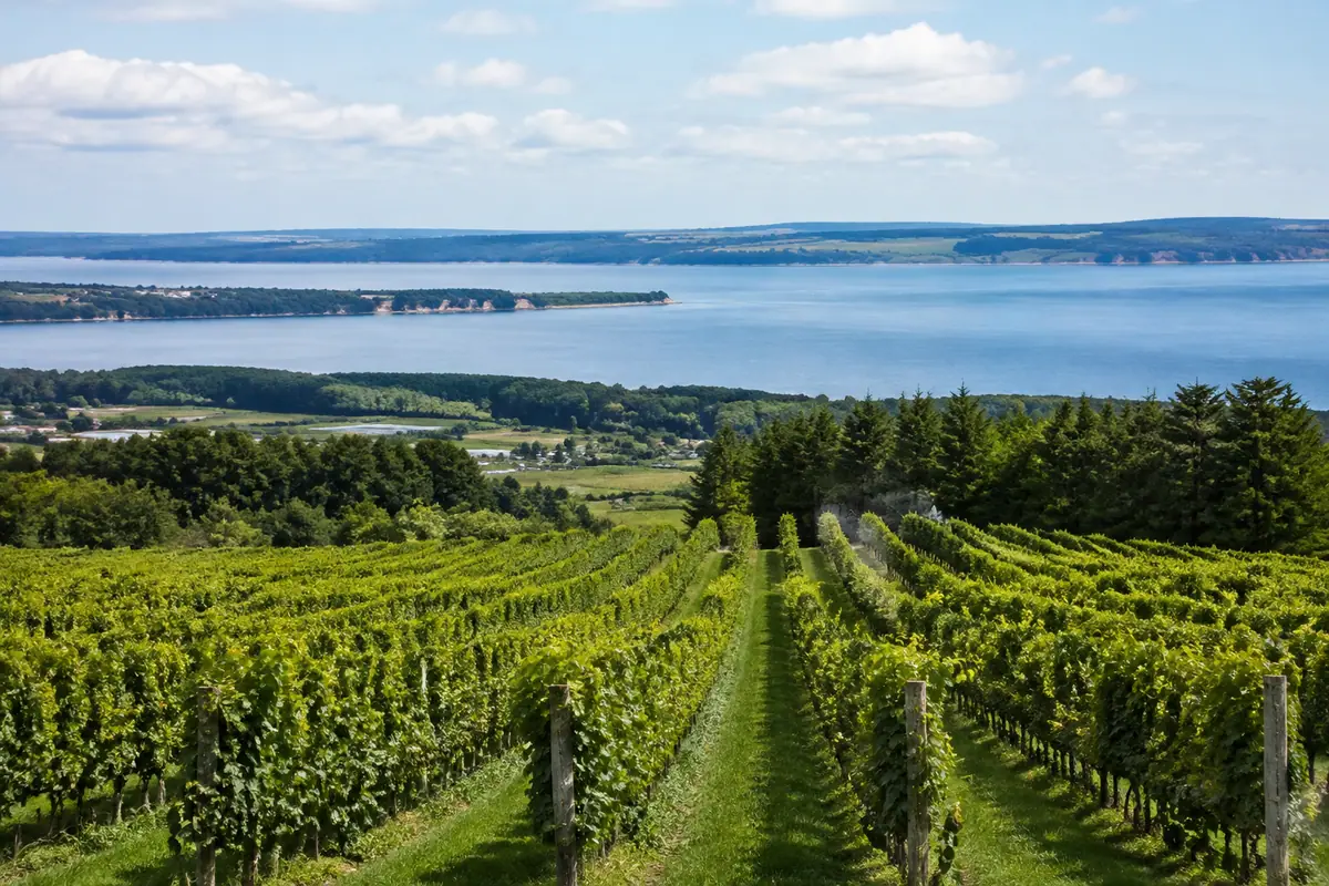 Travel-editorial view of Old Mission Peninsula Winery Loop in Traverse City, Michigan