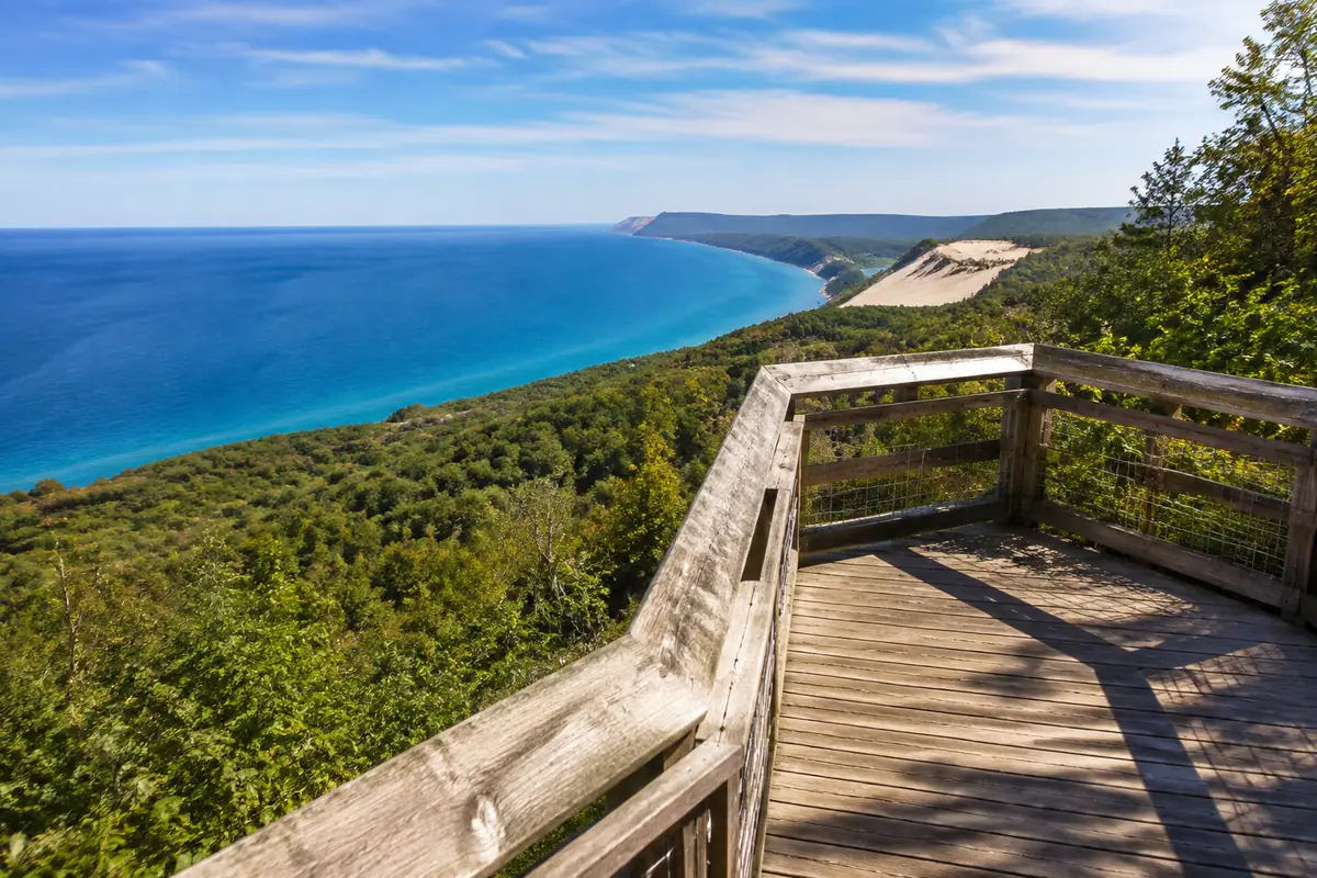 Travel-editorial view of Pierce Stocking Scenic Drive in Traverse City, Michigan