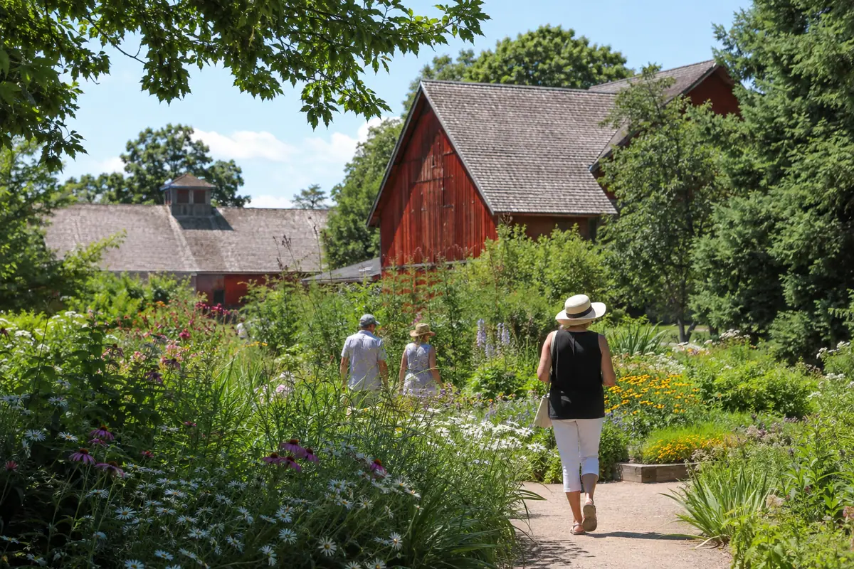 Travel-editorial view of The Botanic Garden at Historic Barns Park in Traverse City, Michigan