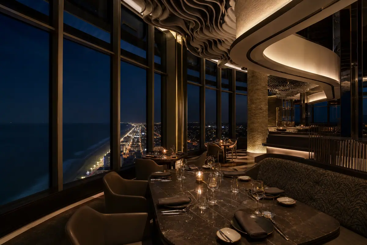 Photoreal travel-editorial view of Orion’s Roof in Virginia Beach, Virginia