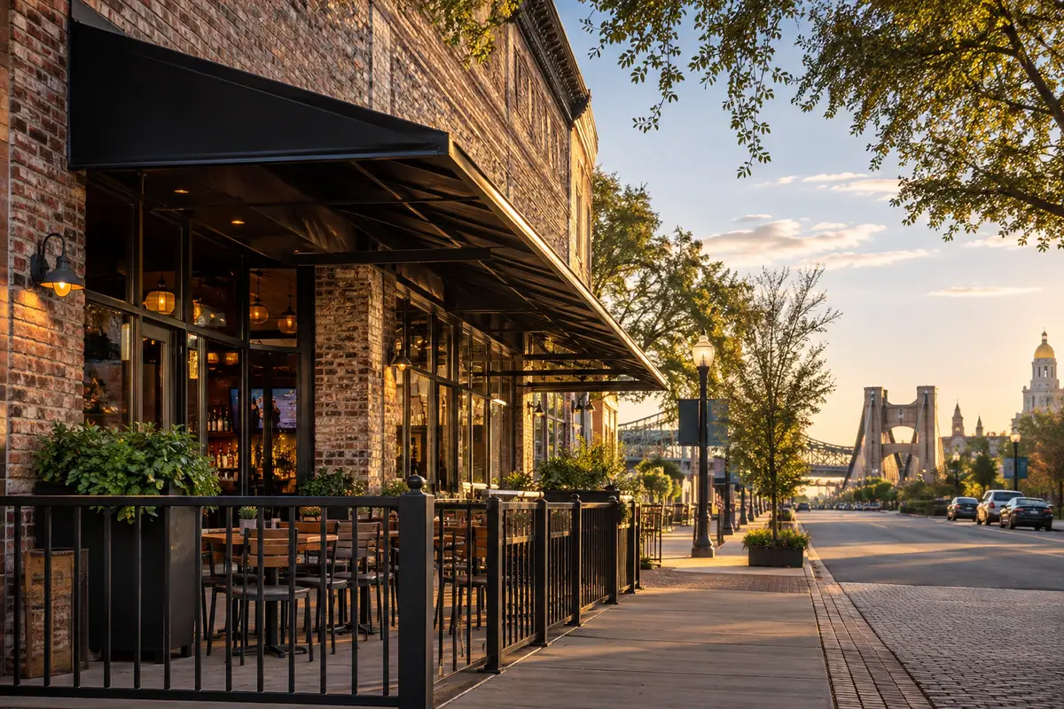 Photoreal travel-editorial view of George's Restaurant & Bar in Waco, Texas