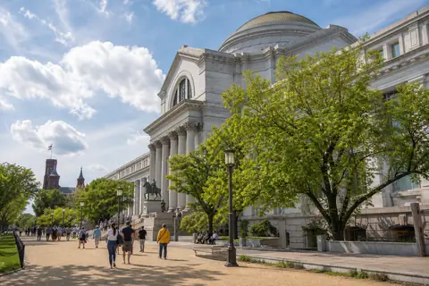 Photoreal Smithsonian museum district scene representing Washington, DC